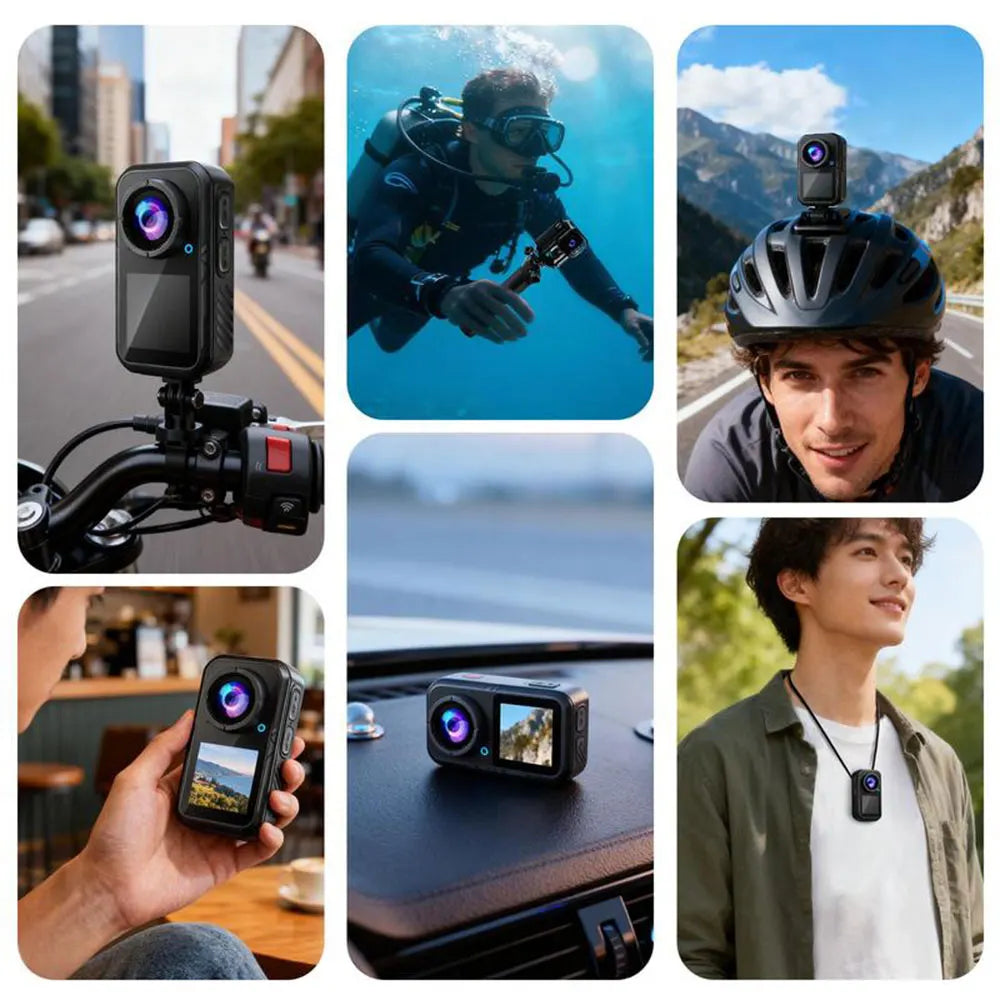 5K Mini Action Camera 4K 60FPS Anti Shake Touch Screen Waterproof Magnetic Pendant Body Cam Motorcycle Bike Outdoor Sport Record
