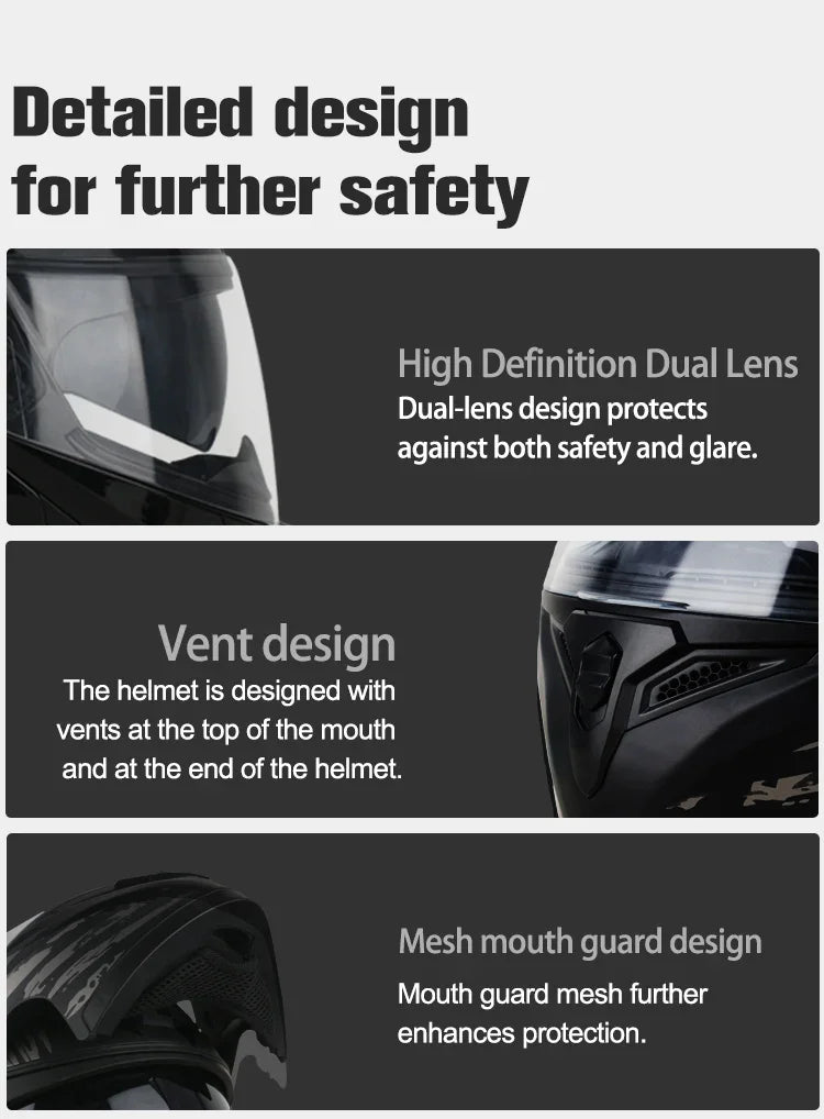 NEW DOT Uchoose Approved Helmets Crash Motorbike Protective Gear Men Women Flip Up Helmet Motorcycle Visor Double Sun