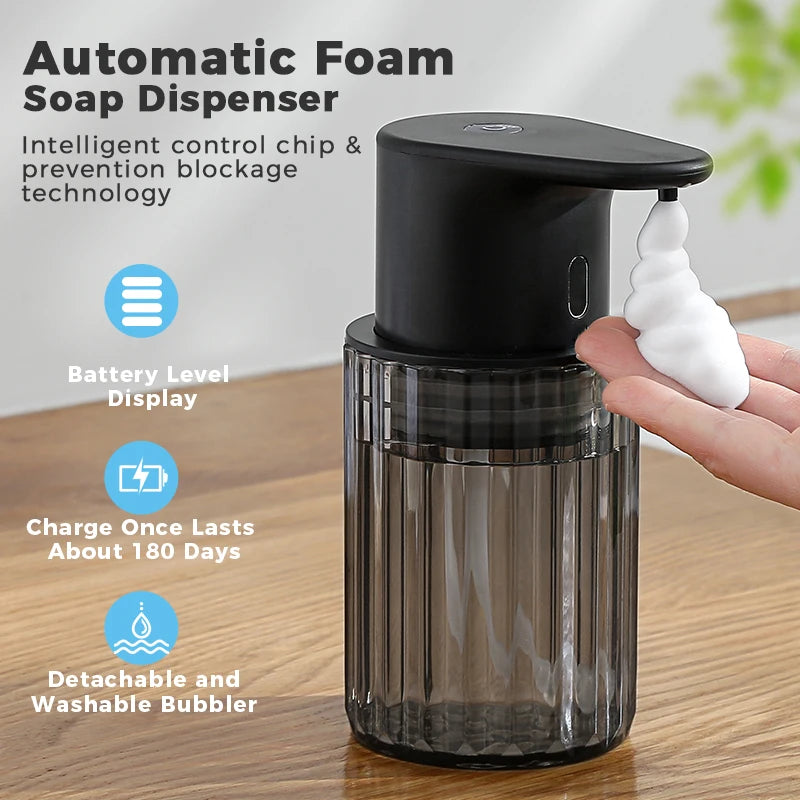 Automatic Foam Soap Dispenser Touchless Rechargeable Electric 3 Levels Adjustable Hand Sanitizer Dispenser for Kitchen and Bathroom