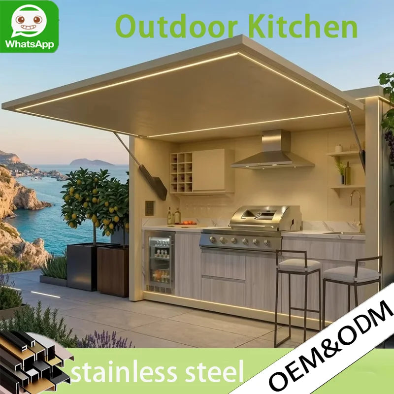 Custom 304 Stainless Steel Villa Outdoor Kitchen Shelter, BBQ Grill for Garden Backyard Outdoor Cooking