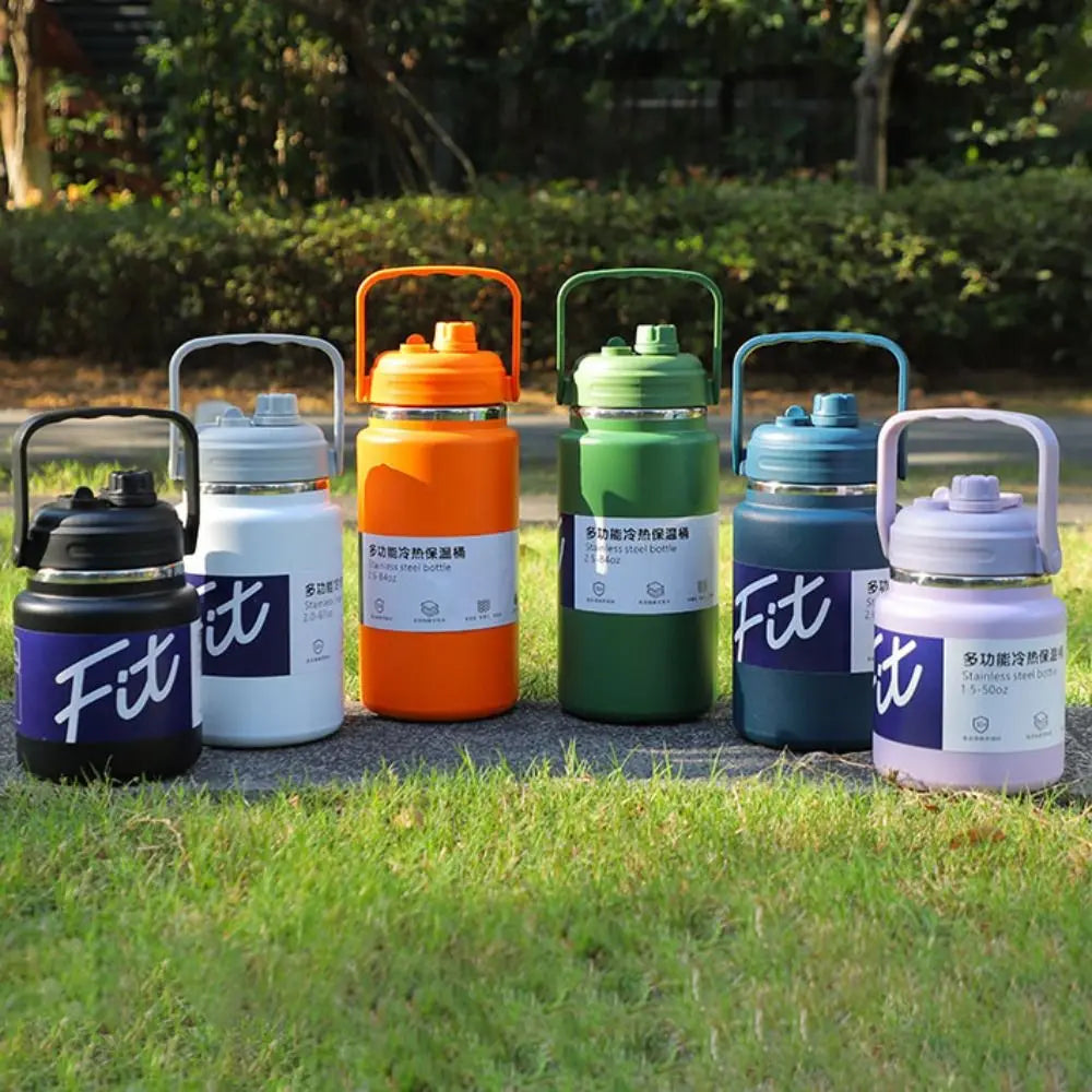Stainless Steel Insulated Water Bottle 1.5/2/2.5L Large Capacity Sport Thermal Cup Fall-resistant with Straw Vacuum Flask