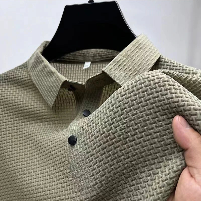 New Men's Business Casual Short Sleeved Bone Flower Solid Color POLO Shirt Fashion Breathable Comfortable Summer Versatile Top