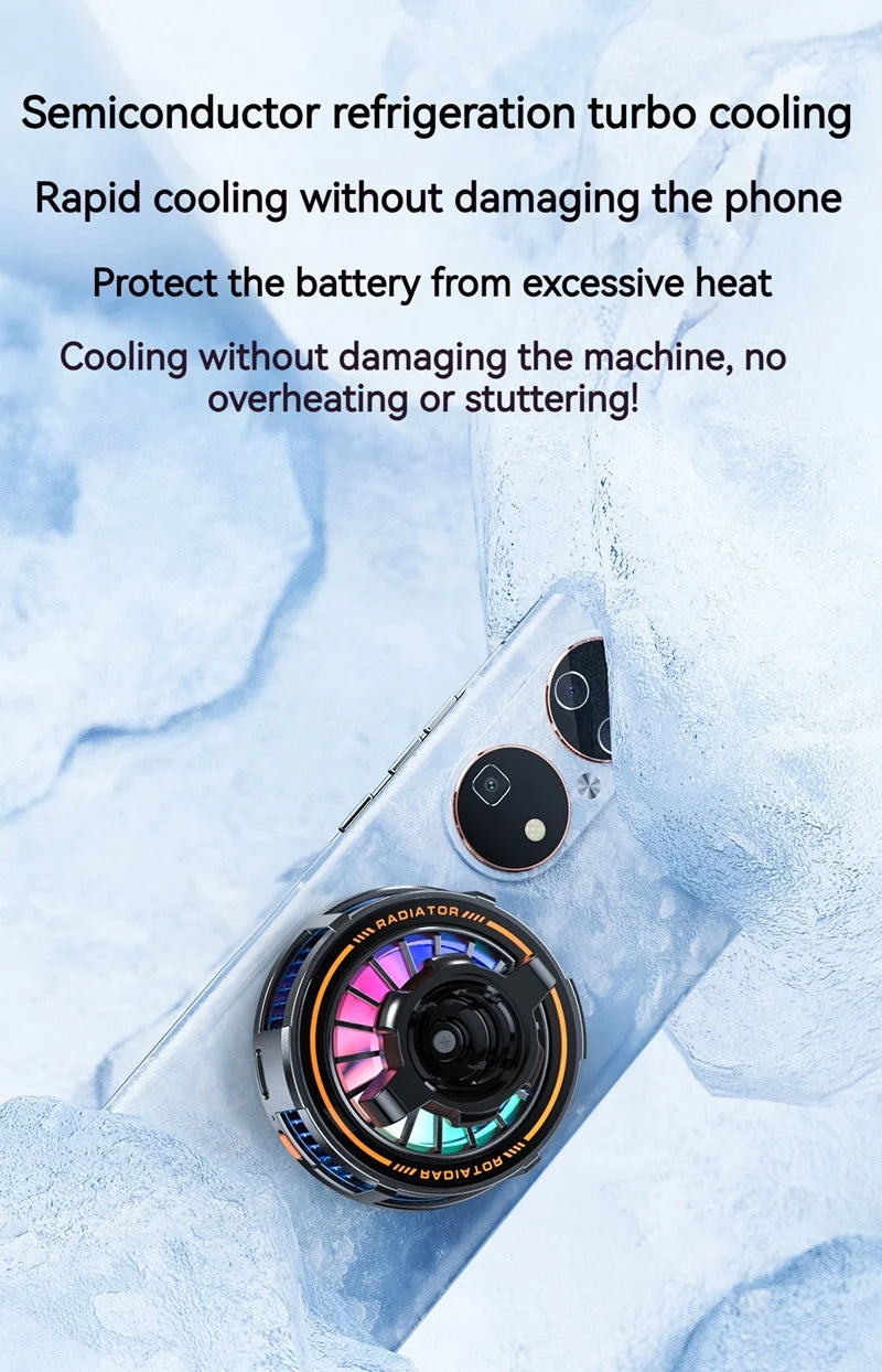 Universal Metal Car Magnetic Semiconductor Cooling Phone Holder RGB Light 3 Level Adjustable for iPhone 16 15 14 13 12 Samsung