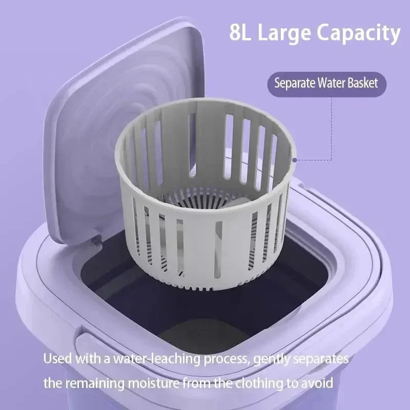 8L Foldable Washing Machine with Spin Dryer Apartments Travel Portable Socks Underwear Panties Baby Clothe Washer Machine