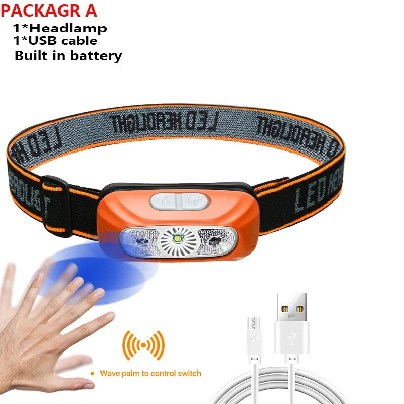Mini Rechargeable Powerful Sensor Headlamp Fishing Camping USB Head Flashlight COB LED Head Light Torch Headlights Front Lantern