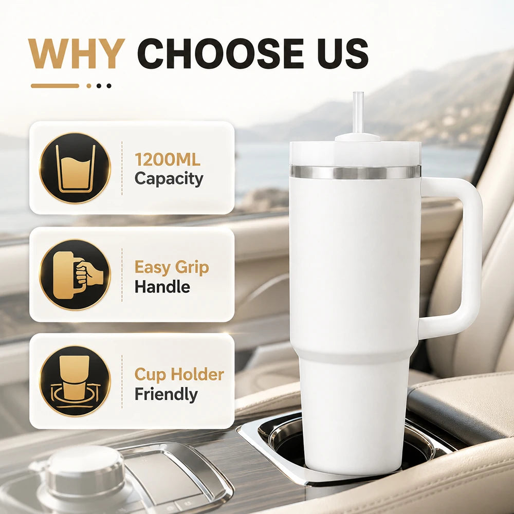 Tool Brand DeWalt Banner Vacuum Flasks 40oz Insulated Tumbler with Handle, Straw and Lid, Stainless Steel Travel Cup