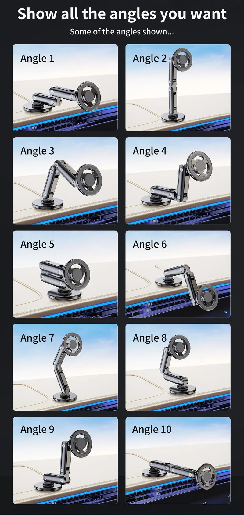 Universal Metal Car Magnetic Semiconductor Cooling Phone Holder RGB Light 3 Level Adjustable for iPhone 16 15 14 13 12 Samsung