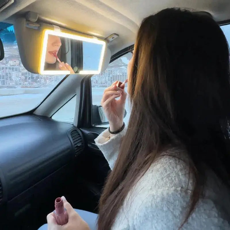Car Interior Mirrors Sun Visor Plate LED HD Makeup Mirror for Girls Women Rechargeable Fill Light Universal Thin Vanity Mirror