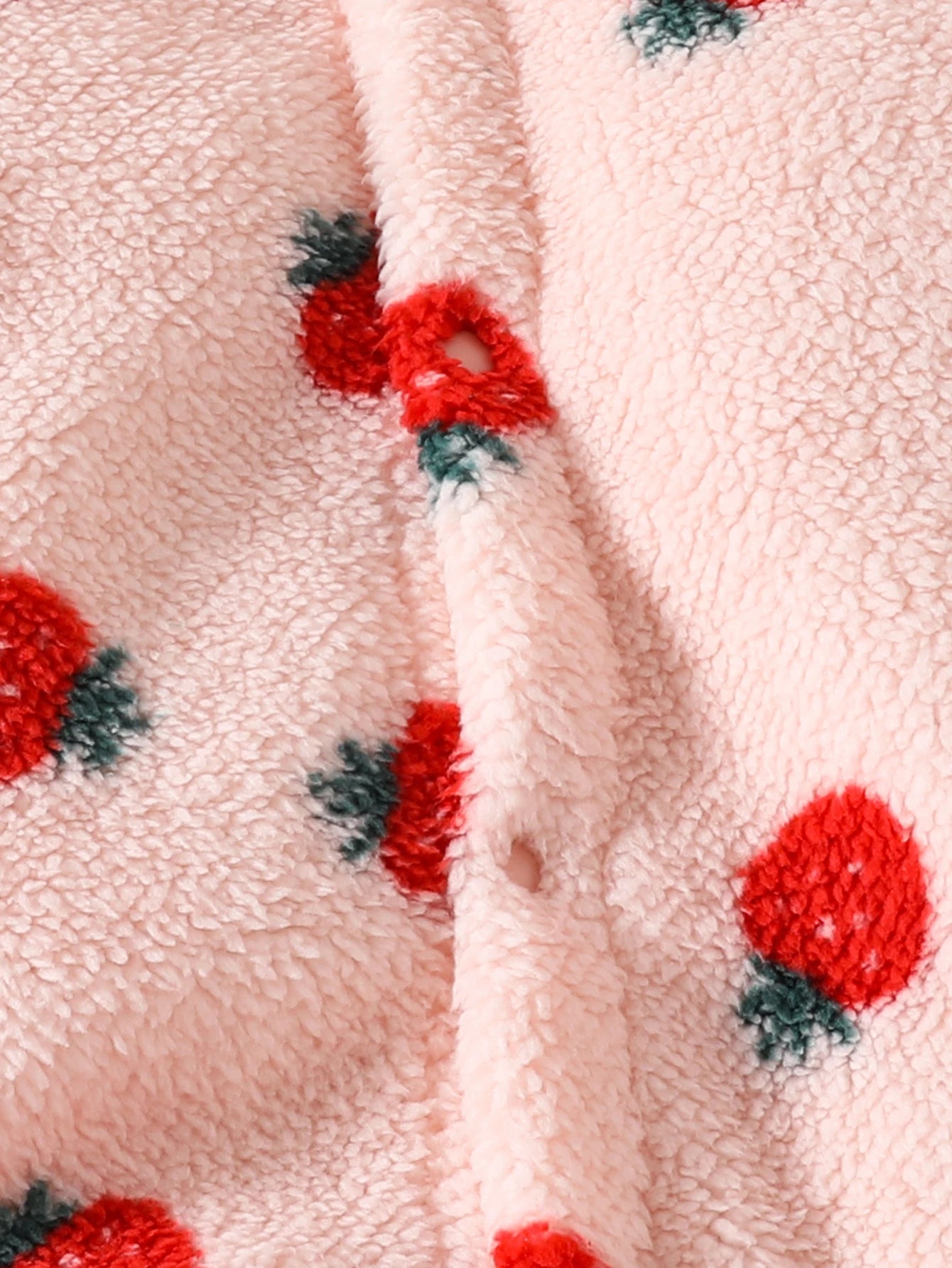Winter Baby Girl Cute Casual Plush Warm Strawberry Print Button Design Hooded Romper