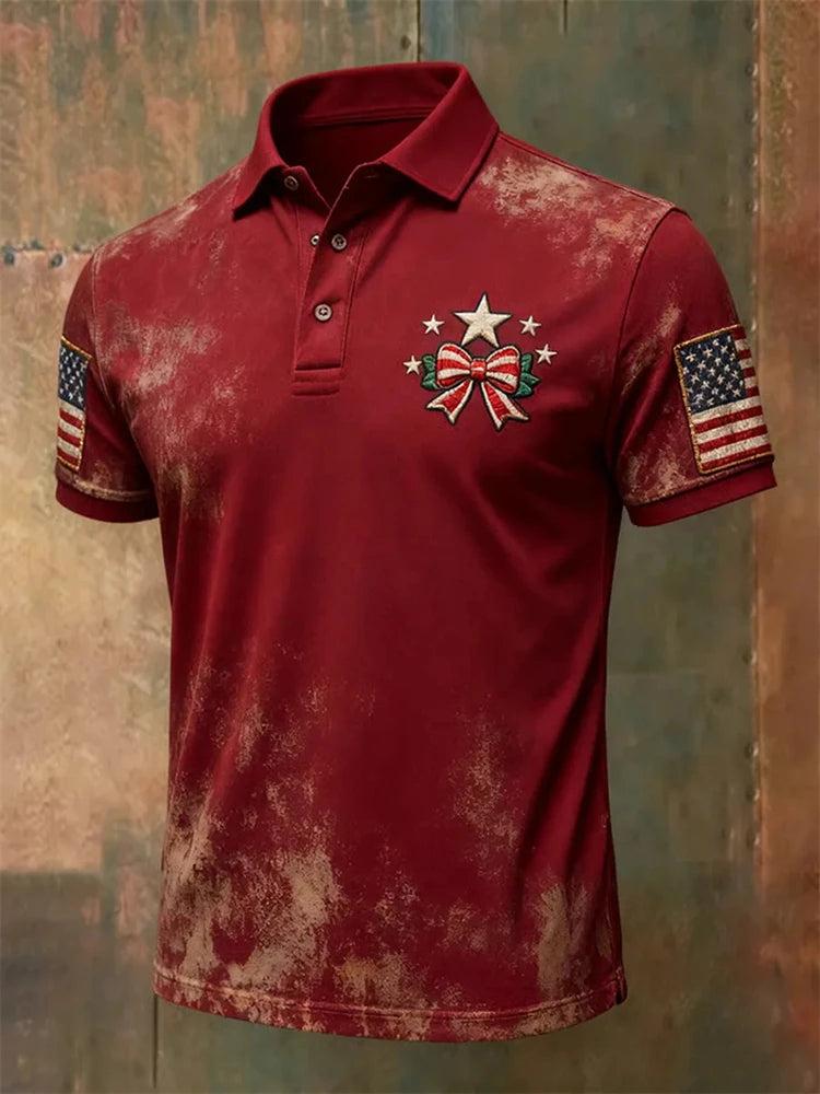 Anniversary-themed Short-Sleeve Shirt Men's Polo Shirt with National Flag Print Summer Outdoor Short-Sleeve Button-Down Shirt