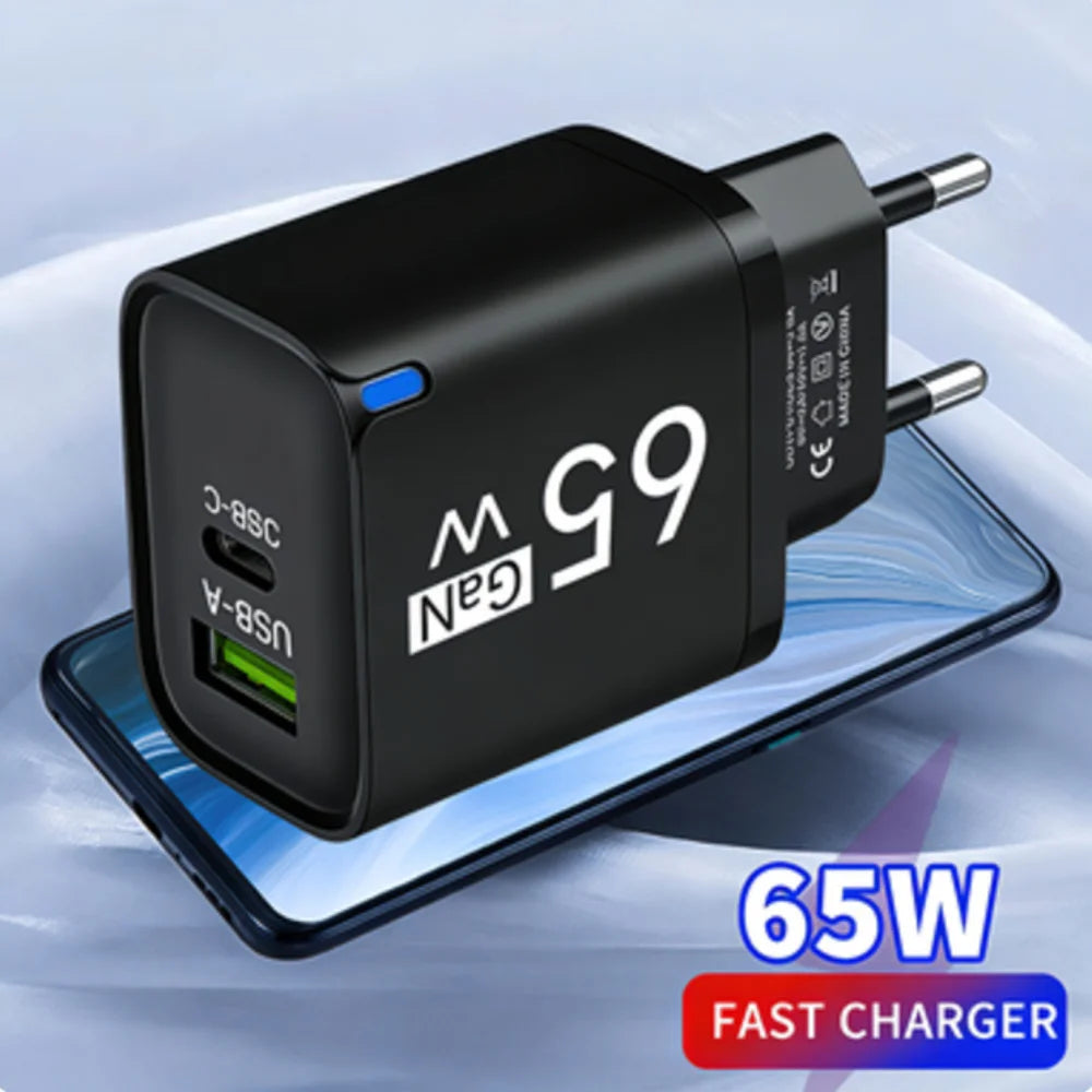 Cargador USB-C 65W Carga Rápida | Compatible iPhone, Samsung y Xiaomi