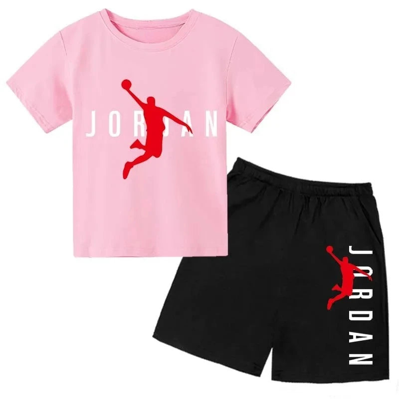 Summer Brand Letter Print Short Sleeve Kid T-shirt+shorts 2pcs Set for Boys and Girls Fashionable Casual Children's Set Outfits