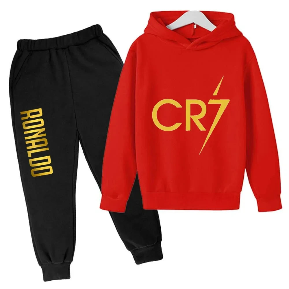 Ronaldo CR7 Print Football Idol Clothing Children Hoodie 2pcs Set Pants Suit Kids Boys Tracksuit Girls Clothing Sport Tracksuits