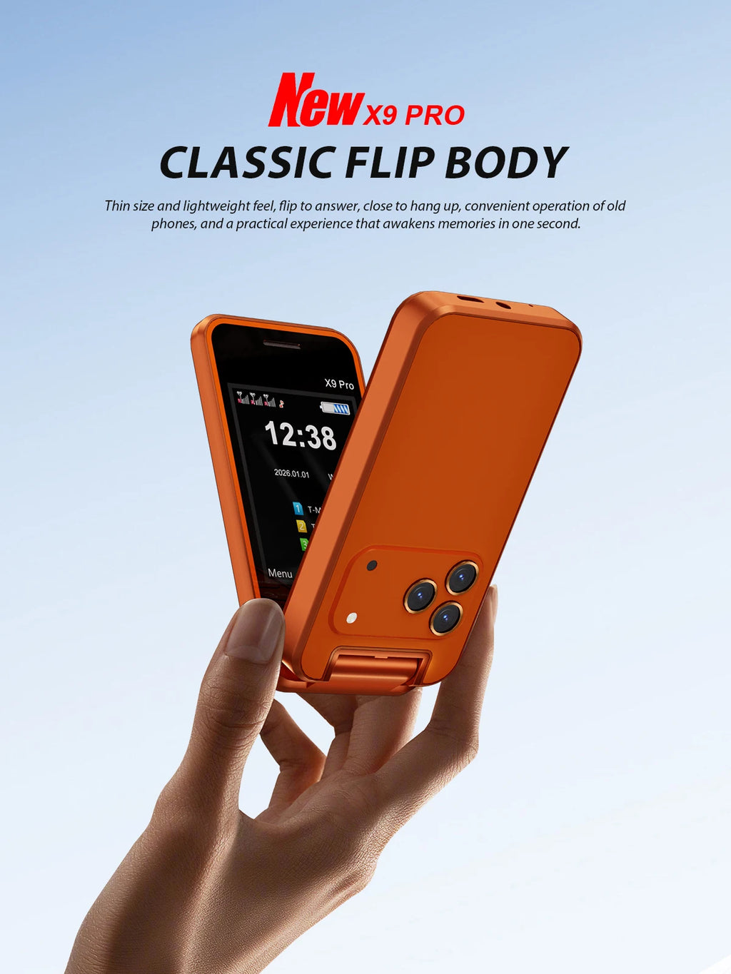 SERVO X9 PRO Mini Foldable Mobile Phone Triple SIM Magic Voice Speed Dial FM Radio 3.5mm Headphone Jack 2.4" Feature Cellphone