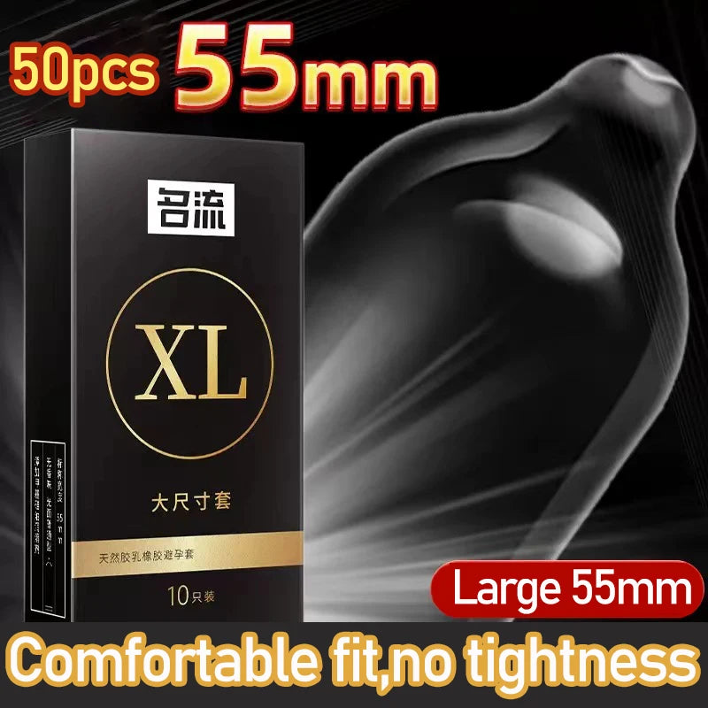 5Box 55mm Men's Condoms Big Size for Men Ejaculation Natural Latex Ultra Thin XL Penis Sleeve Adult Supplies Safer Sex Tools