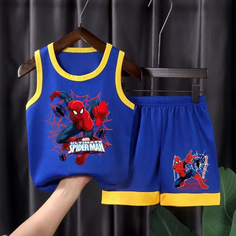 2026 Summer New Breathable Boys Vest Sets Children's Fashion Cartoon Sleeveless Top Shorts Two Piece Sets Kids Casual Outfits