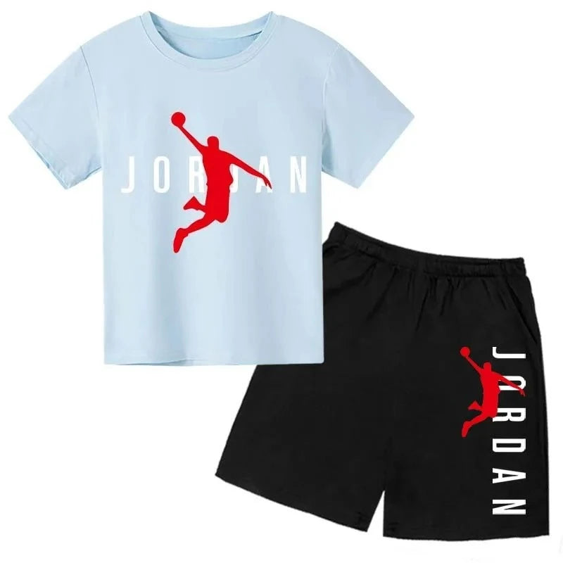 Summer Brand Letter Print Short Sleeve Kid T-shirt+shorts 2pcs Set for Boys and Girls Fashionable Casual Children's Set Outfits