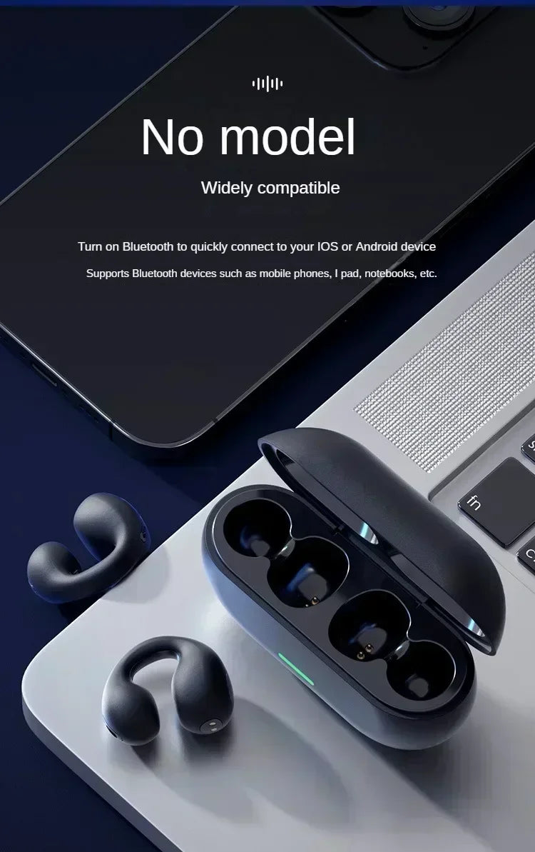 Wireless Ear Clip On Earphone Bluetooth-Compatible 5.3 Noise Canceling HiFi Stereo Headset Clip On Headphone for Running Fitness
