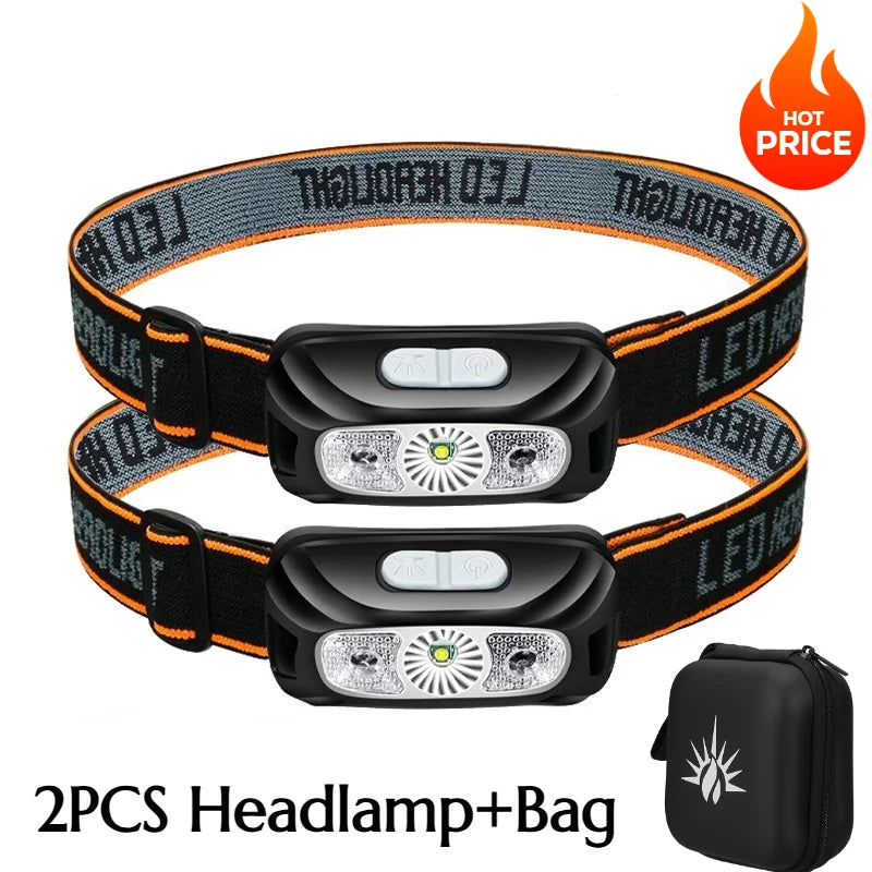 Mini Rechargeable Powerful Sensor Headlamp Fishing Camping USB Head Flashlight COB LED Head Light Torch Headlights Front Lantern