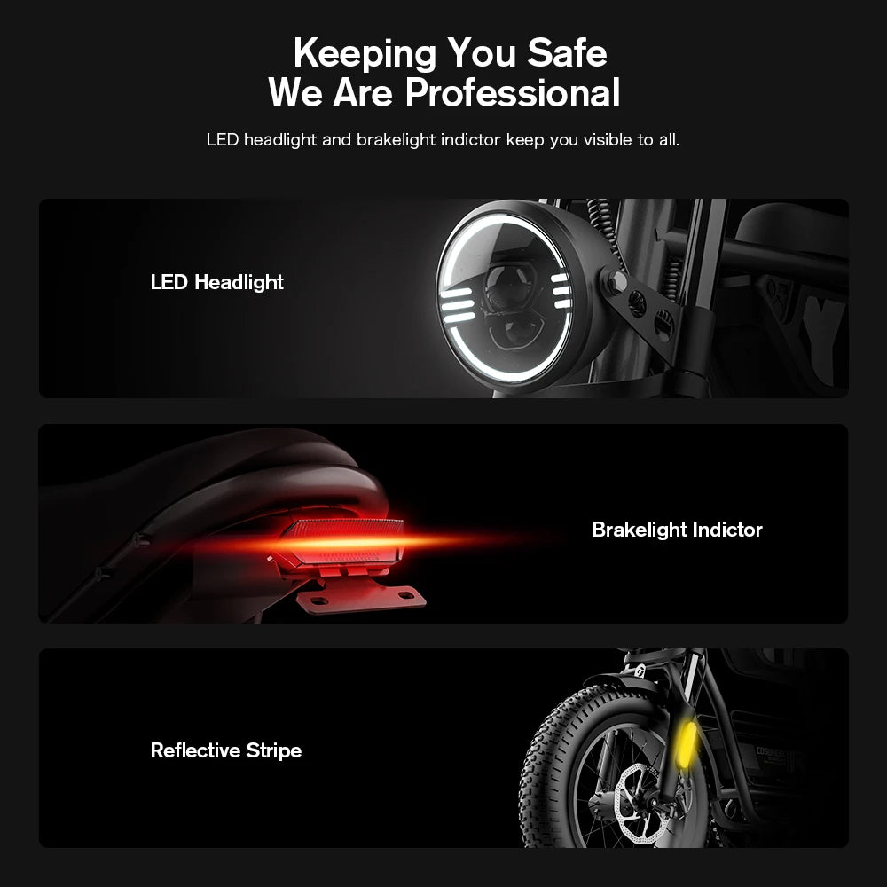 Coswheel Y16 Electric Bike for Adults 1000W Moped Style Ebike 48V 15Ah Removable Battery 28MPH Electric Motorcycle FatTire ebike