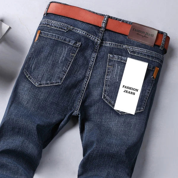 2026  Straight Regular Blue Slim Fit  Stretch Denim Trousers Spring Autumn Men Classic Jeans Business Fashion Men's Smart Jeans
