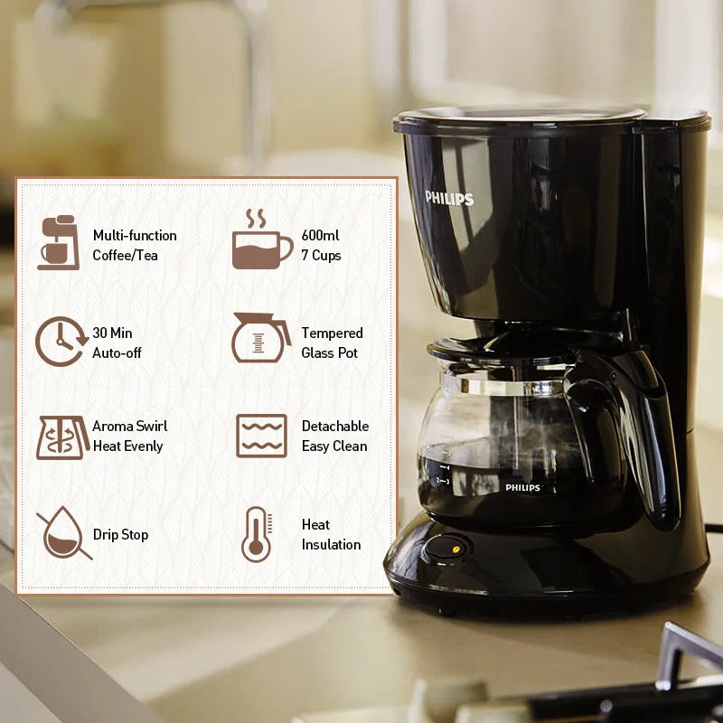 Philips HD7432 Drip Coffee Maker 220V Fully Automatic Coffee Machine 600ML Drip Filter Small Multi-functional Coffee Pot