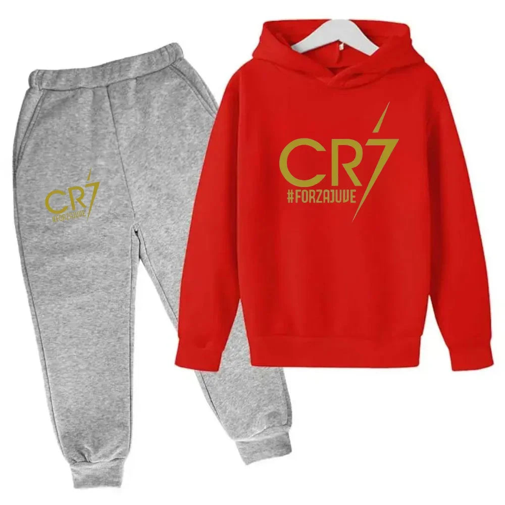 Ronaldo CR7 Print Football Idol Clothing Children Hoodie 2pcs Set Pants Suit Kids Boys Tracksuit Girls Clothing Sport Tracksuits