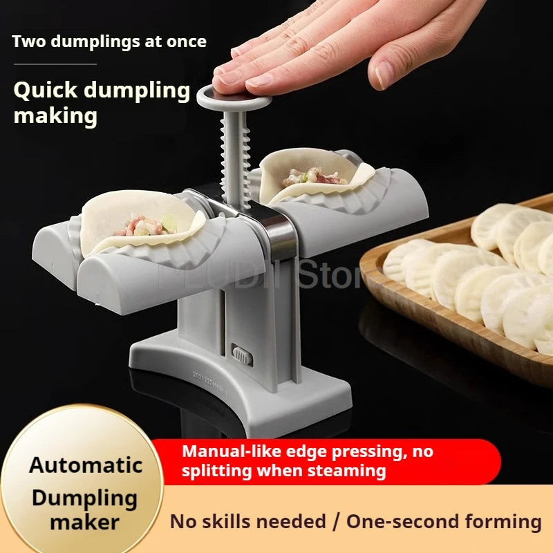 Double Head Automatic Dumpling Maker Machine 2 In 1 Press Dual Slot Design for Home Use ABS Manual Folding Dumpling Press Tool