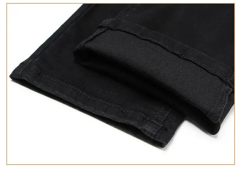 2026 Summer Spring New Men's Pure Black Slim Jeans Elastic Straight Pants BusinessLeisure Korean Vintage Denim Pants Male