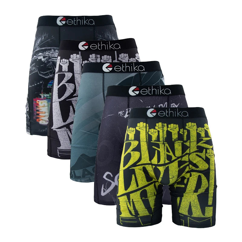 ETHIKA Men Underwear Breathable Mesh Crotch Man Swimming Underpants 5Pcs Plus Size L-3XL Mens Panties Set Sexy Men's Boxershorts