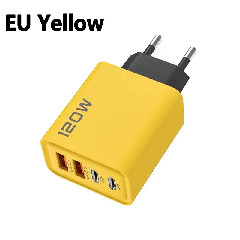 Cargador 4 Puertos 120W USB-C | Carga Rápida QC3.0 - iPhone, Samsung y Xiaomi