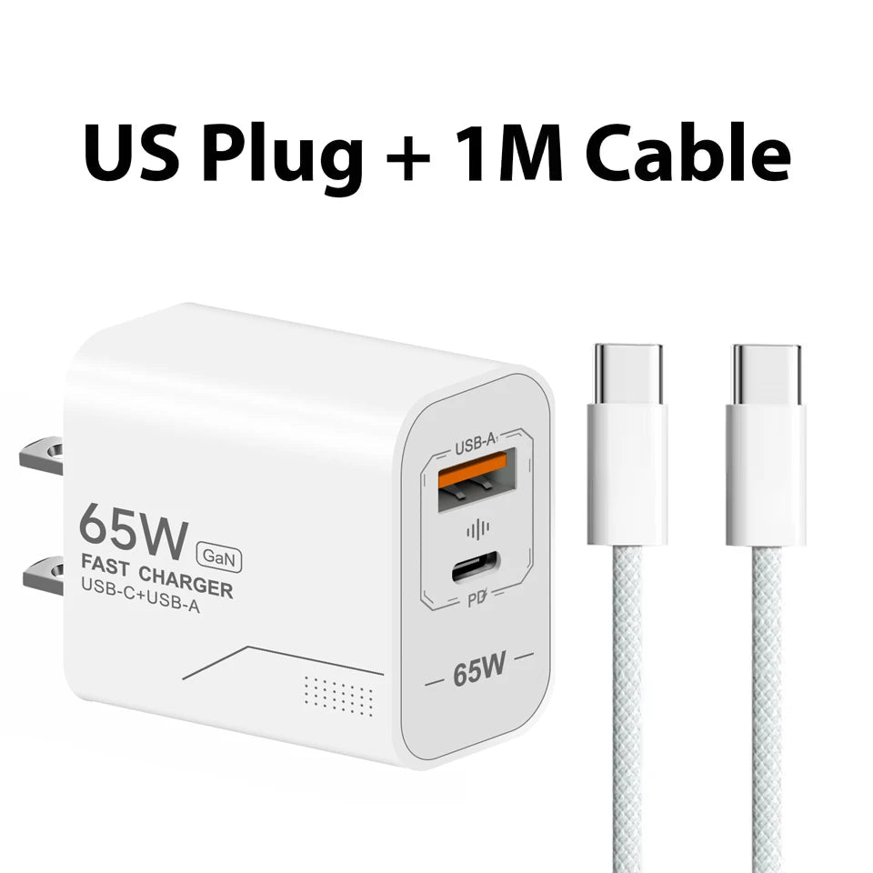 Cargador GaN 65W USB-C de 2 Puertos - Carga Rápida