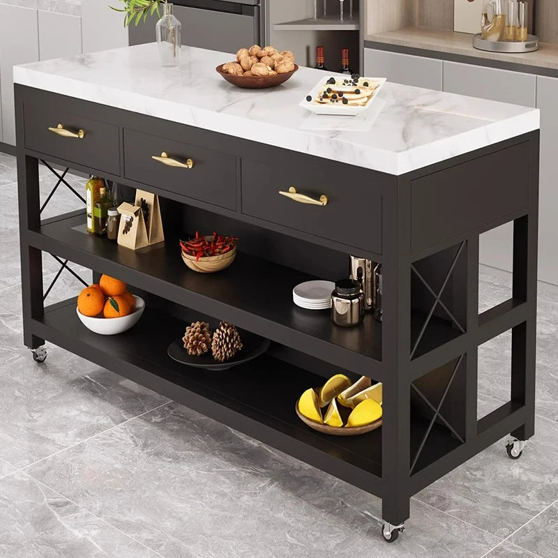 Marble Top Kitchen Island Kitchen Trolley Cart Cabinet Island With Storage Movable