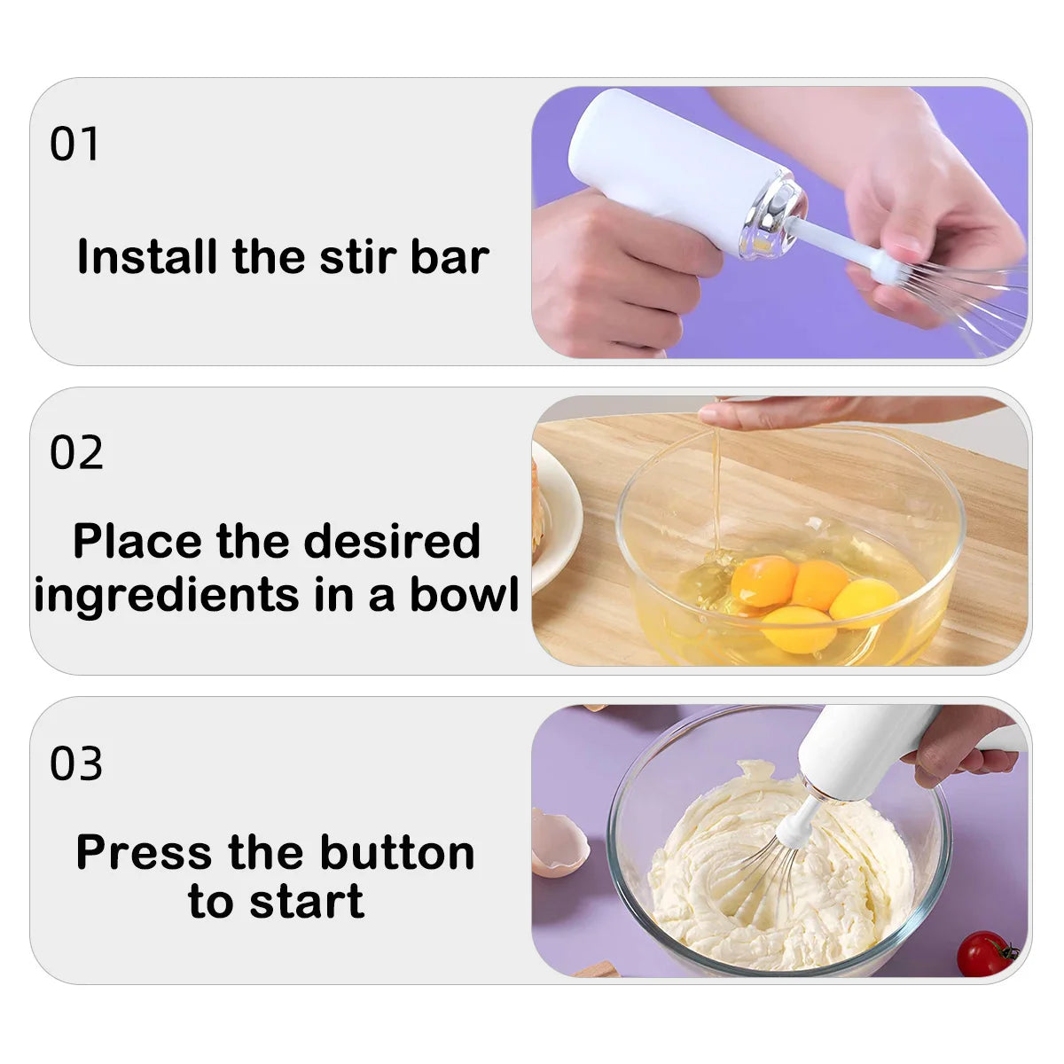 Electric Egg Beater Wireless Electric Food Mixer Handheld Mixer with 3 Speed Settings Baking Dough Cake Cream Milk Whisk