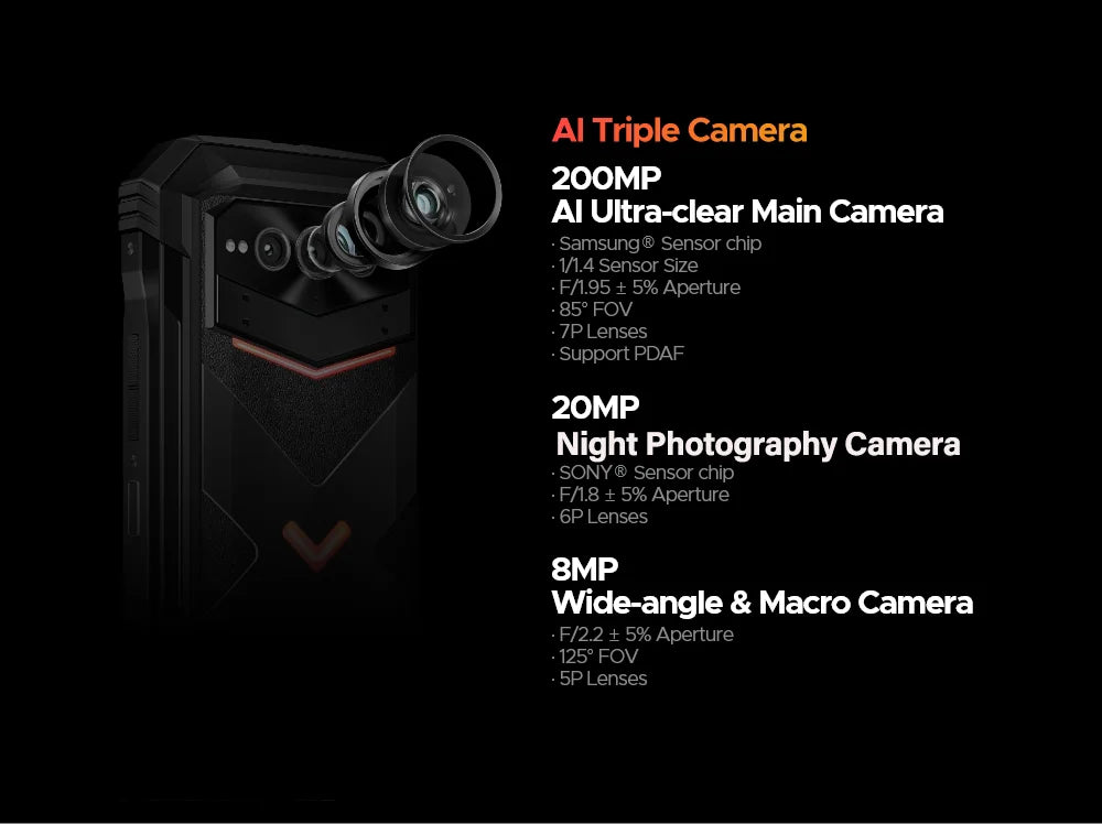 World Premiere DOOGEE V Max Plus Rugged Phone 22000mAh 36GB(16+20) 512GB 200MP Camera Phone 6.58" 120Hz Dimensity 7050 Android14
