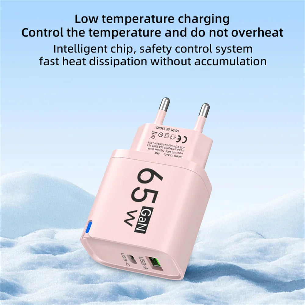 Cargador USB-C 65W Carga Rápida | Compatible iPhone, Samsung y Xiaomi