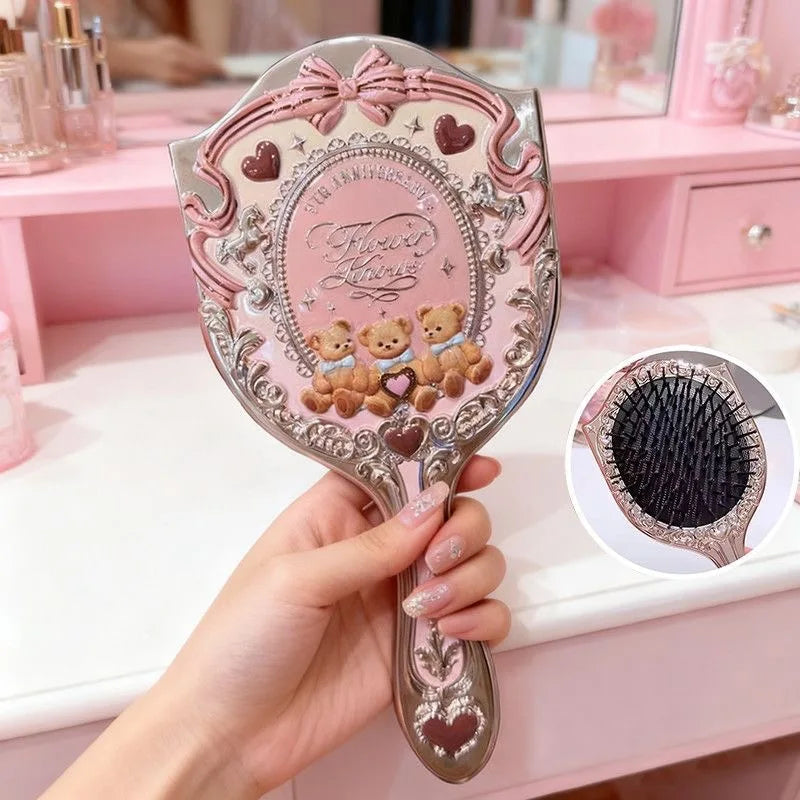 Flower Knows 9th Anniversary 4 Pcs Makeup Set Desktop Vanity Mirror Paddle Brush Air Cushion Comb Brush Holder Blush Brush