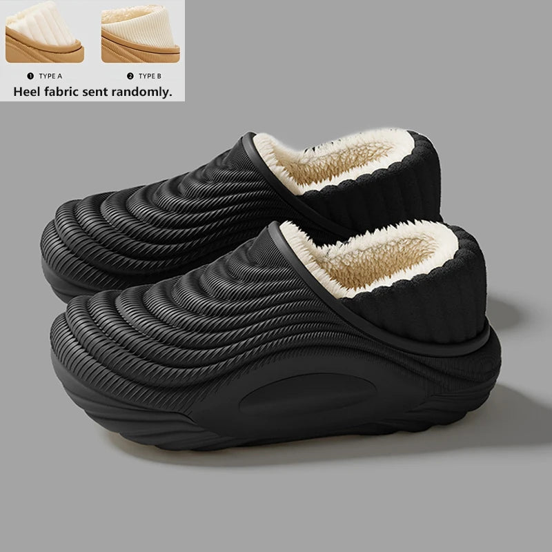 Warm Plush Waterproof EVA Indoor Slippers For Women Winter Soft Thick Bottom Non Slip Home Slippers Couple's Furry Slides