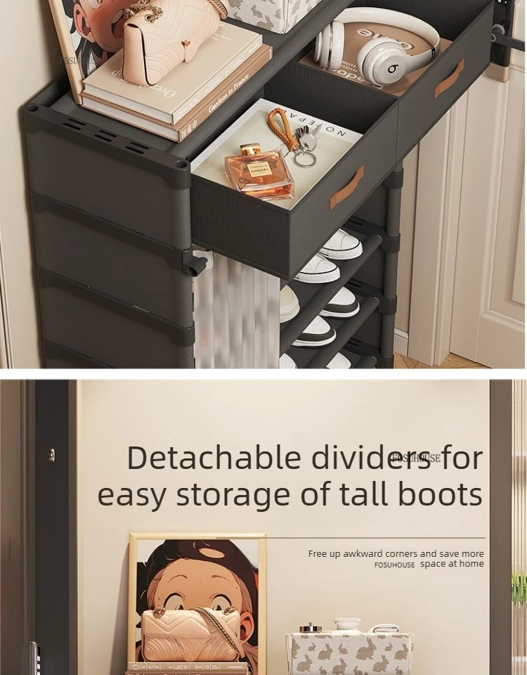 Multi layer Shoe Rack with Drawer for Entryway Hallway Storage Durable Metal Frame Indoor Organizer Space Saving Hanger Unit