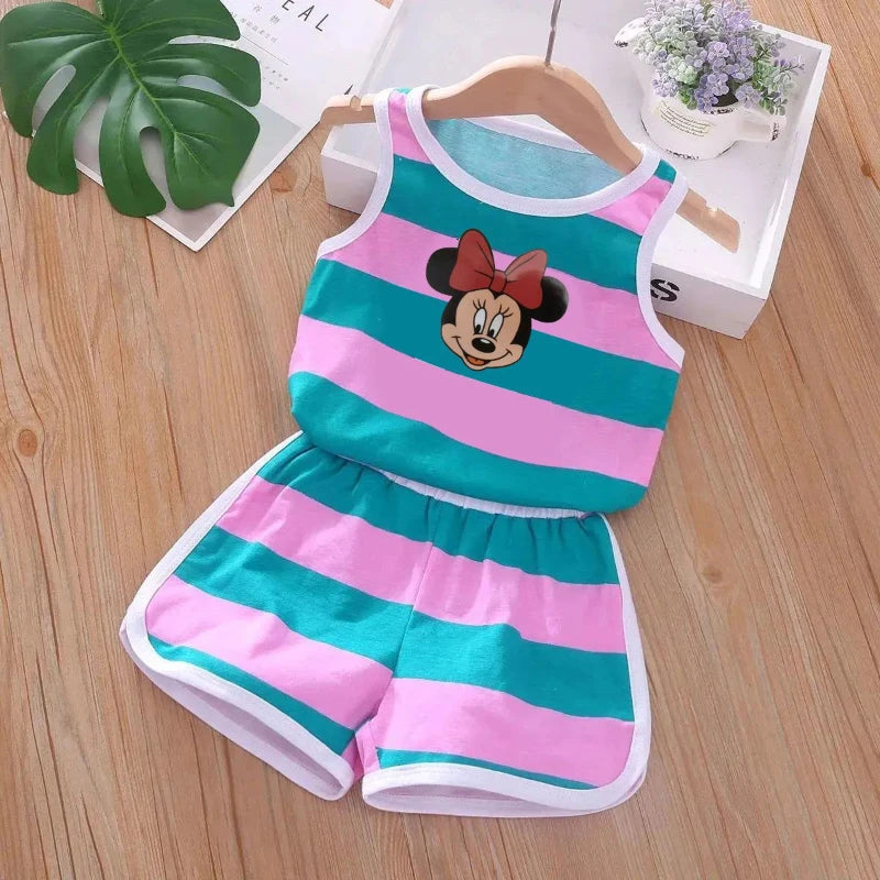 2026 Summer Baby Kids Clothes Sets Cut Striped Cartoon Printed Girls and Boys Vest and Shorts 2 Pieces Sets Children's Outfits
