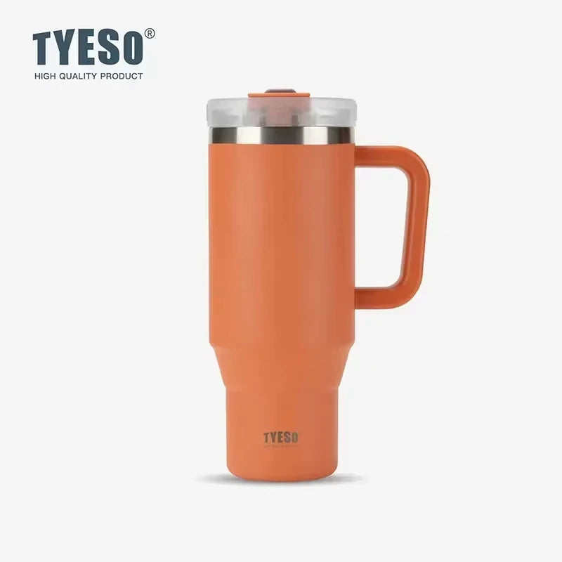 Tyeso 900ml/1200ml Big Capacity Thermal Mug Stainless Steel Insulated Water Bottle with Straw Outdoor Travel Car Tumbler