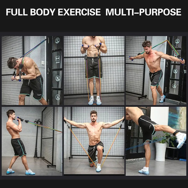 11Pcs Elastic Band Pull Rope Resistance Bands Set Expander Tubes Rubber Stretch Training Physical Therapy Gyms Workout 100LB
