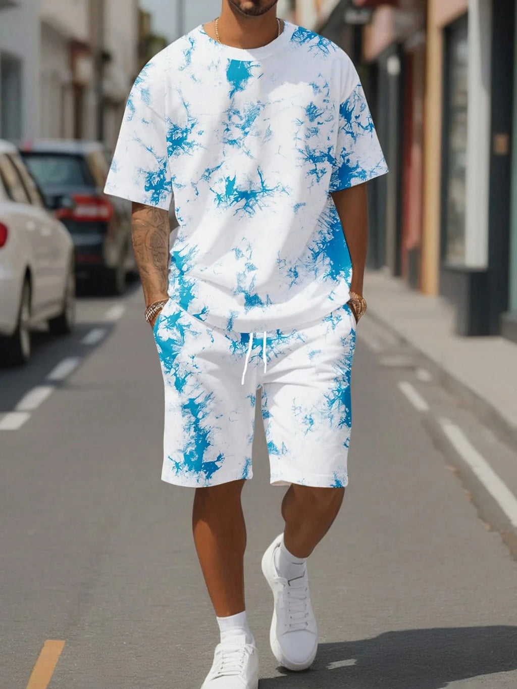 Set 2 Piezas Hombre - Remera y Short Floral Blanco y Negro