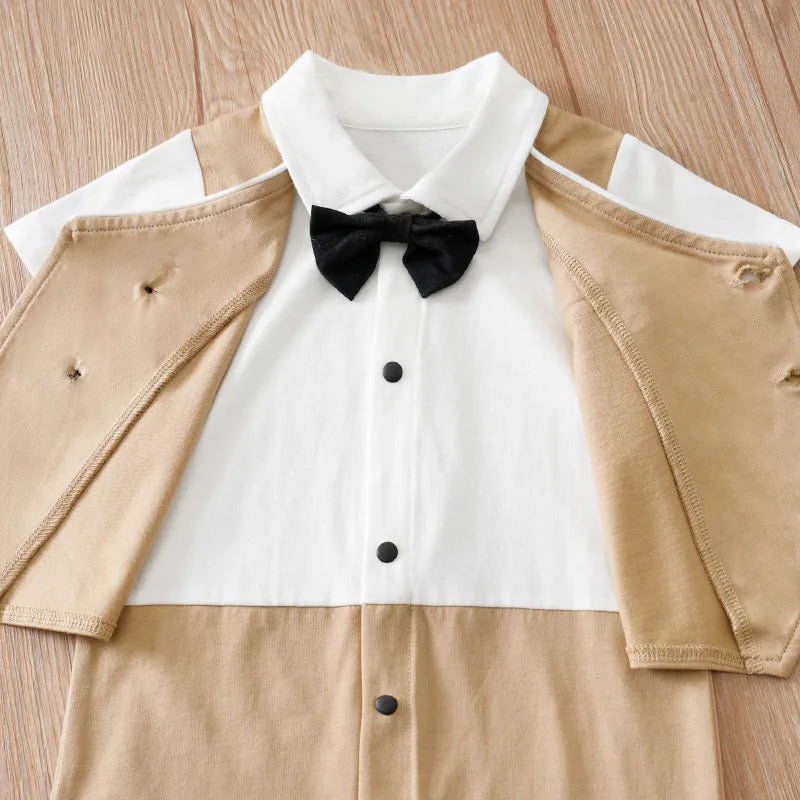 0-18 Baby Bodysuit Gentleman Style Handsome Formal Cotton Comfortable Soft Boys And Girls Summer Short Sleeved Newborn Clothes
