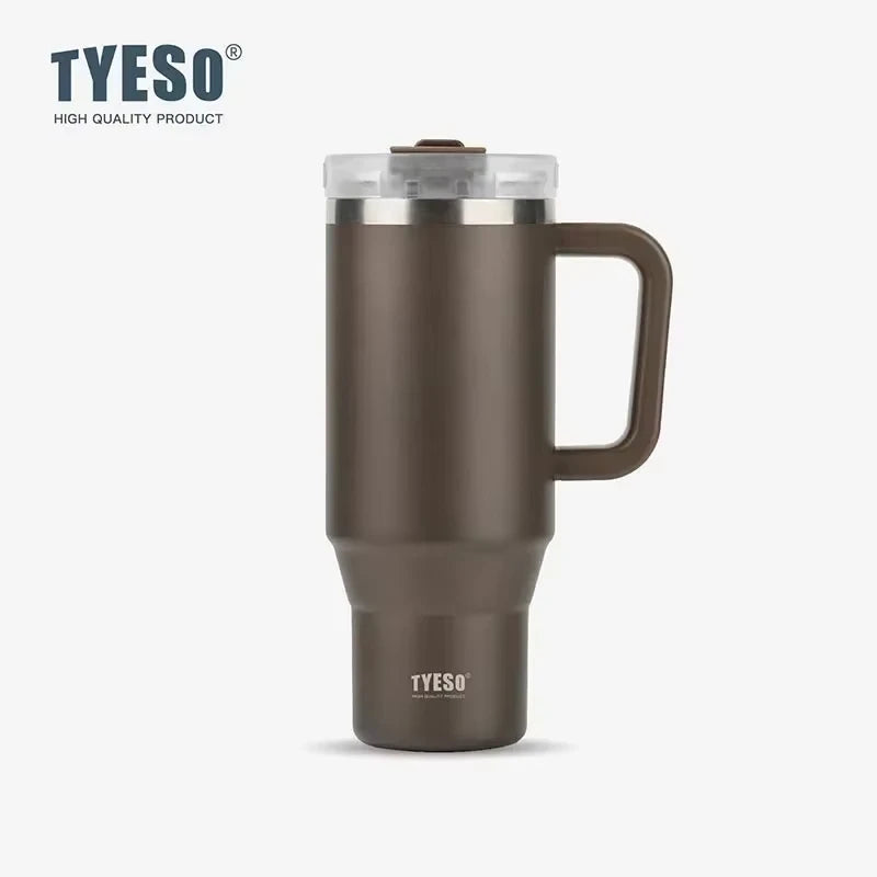 Tyeso 900ml/1200ml Big Capacity Thermal Mug Stainless Steel Insulated Water Bottle with Straw Outdoor Travel Car Tumbler