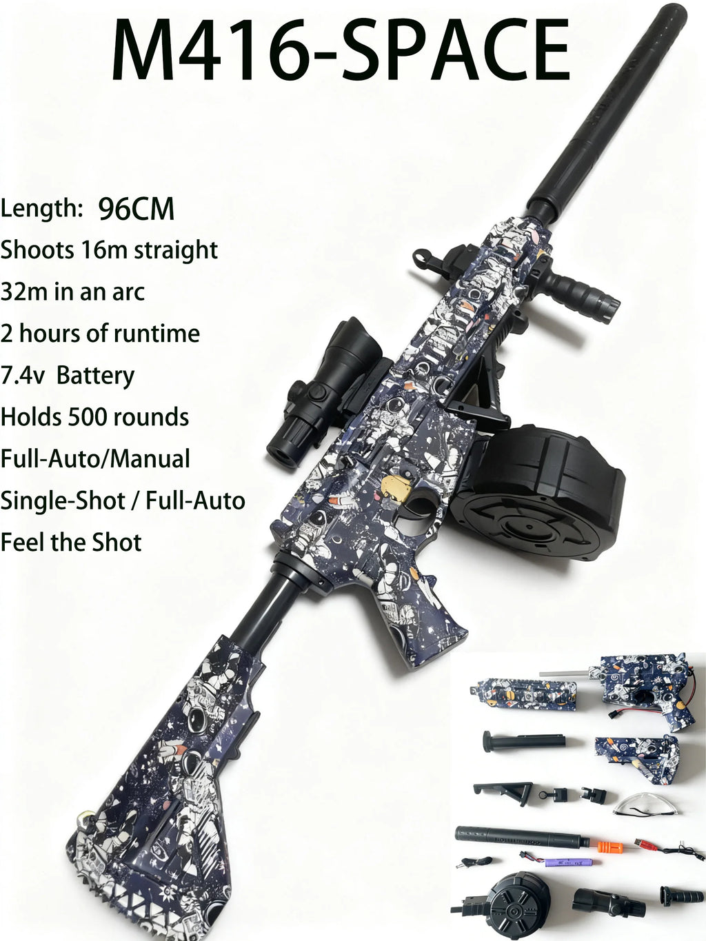Perfect Gift for Men & Teens: M416 Full Auto Gel Blaster Gun - Dominate with 16m Straight Shooting, Ultimate Outdoor Battlefield