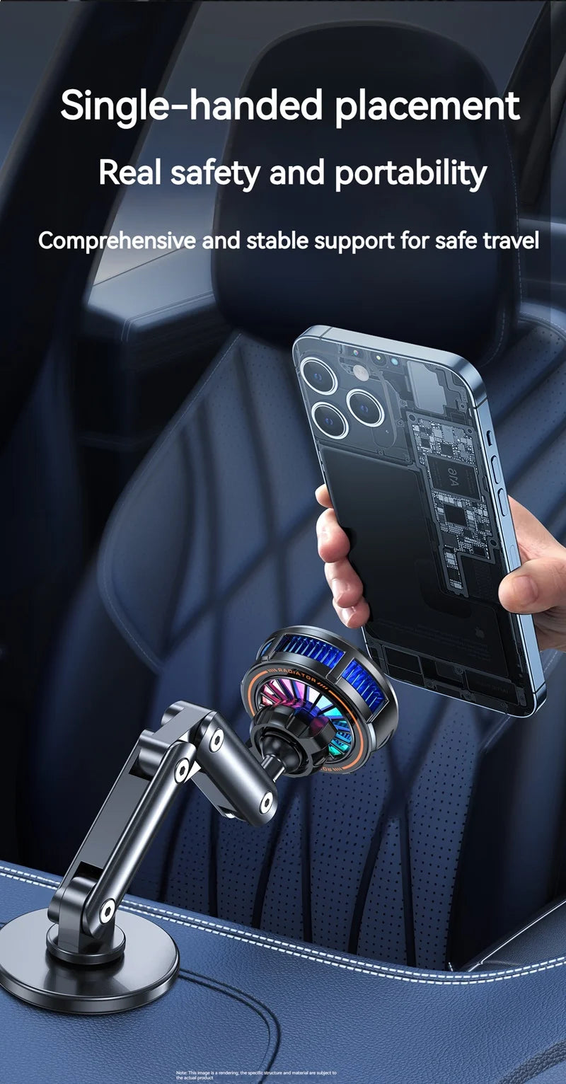 Universal Metal Car Magnetic Semiconductor Cooling Phone Holder RGB Light 3 Level Adjustable for iPhone 16 15 14 13 12 Samsung