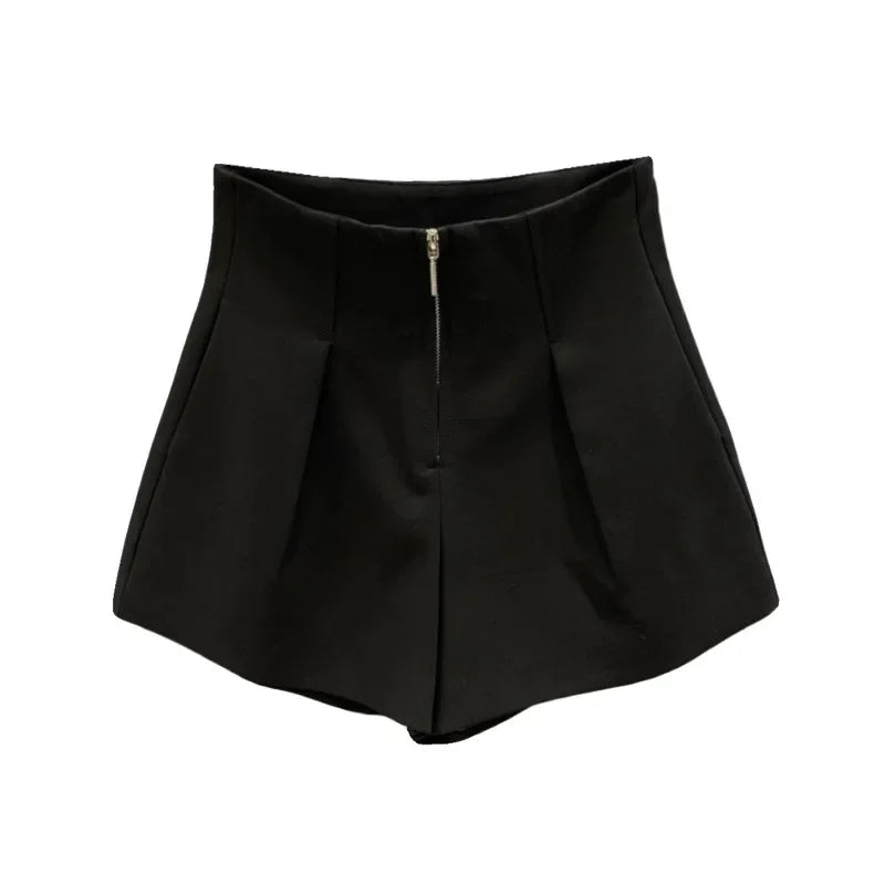 Women's High Waisted Zipper Denim Shorts Summer Loose Wide Leg A-line Shorts Pear Body Shape Tummy Control Casual Officewear Hot