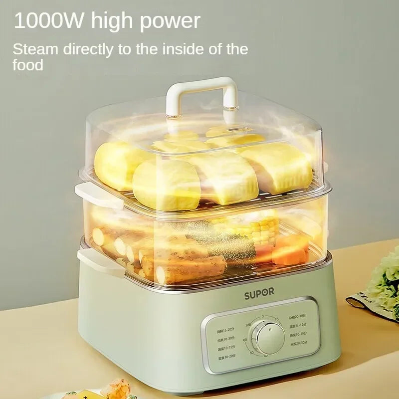 SUPER Electric Steamer Household Electric Boiler Three-layer Transparent Visualization Steamer Stainless Steel Steaming Tray9.3L