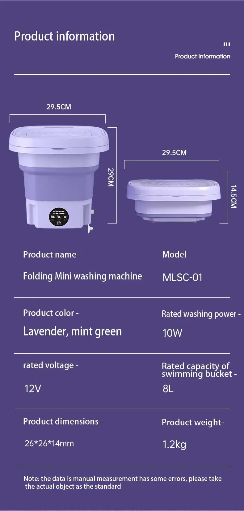 8L Foldable Washing Machine with Spin Dryer Apartments Travel Portable Socks Underwear Panties Baby Clothe Washer Machine